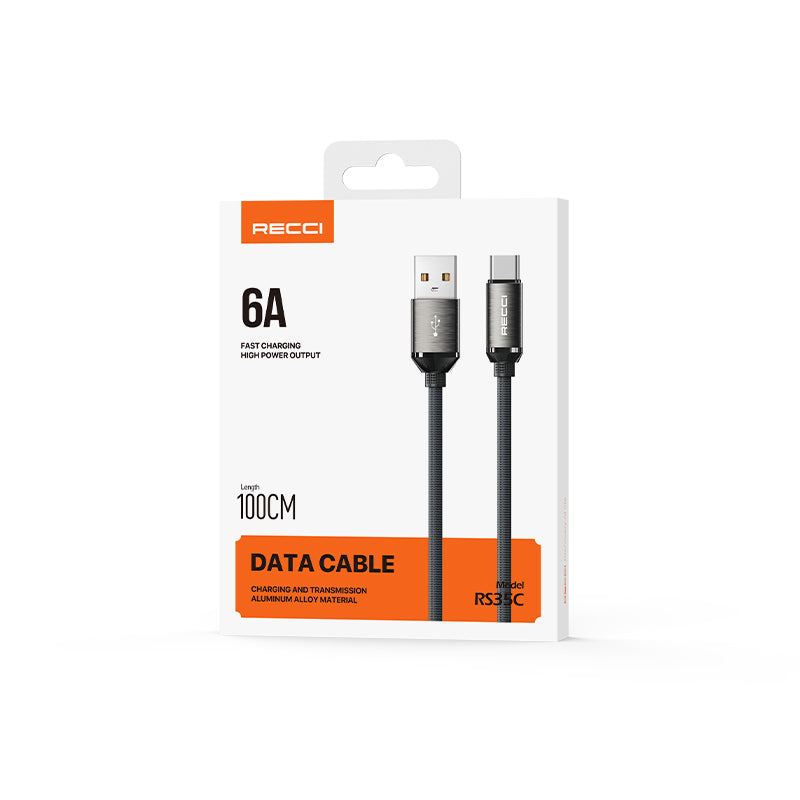 Recci RS35C USB-A to Type-C Örgü Tasarımlı Hızlı Şarj Özellikli Data ve Şarj Kablosu 1M Gri