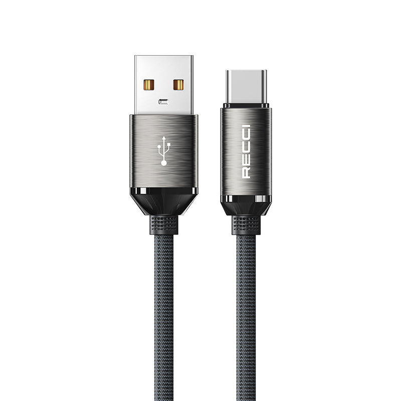 Recci RS35C USB-A to Type-C Örgü Tasarımlı Hızlı Şarj Özellikli Data ve Şarj Kablosu 1M Gri