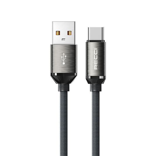 Recci RS35C USB-A to Type-C Örgü Tasarımlı Hızlı Şarj Özellikli Data ve Şarj Kablosu 1M Gri