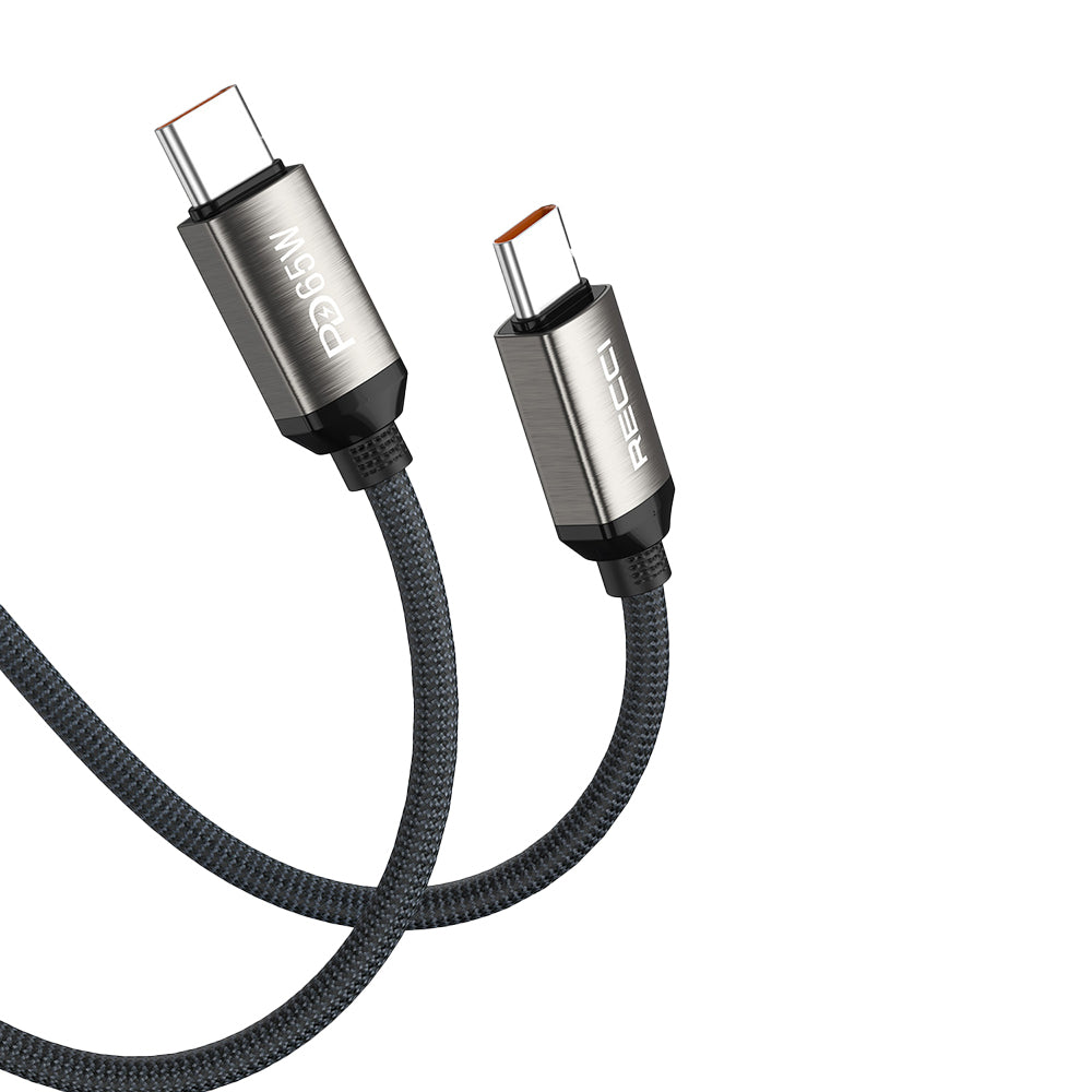 Recci RS35CC Type-C to Type-C PD 65W Örgü Tasarımlı Hızlı Şarj Özellikli Data ve Şarj Kablosu 1M Gri