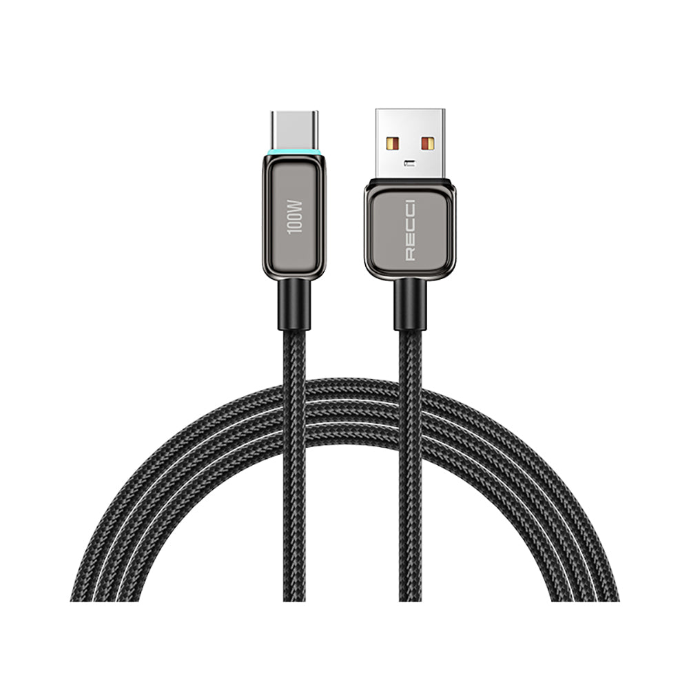 Recci RS42C Lamp Display Serisi USB-A to Type-C 100W Hızlı Şarj Özellikli Data ve Şarj Kablosu 1.5M Siyah