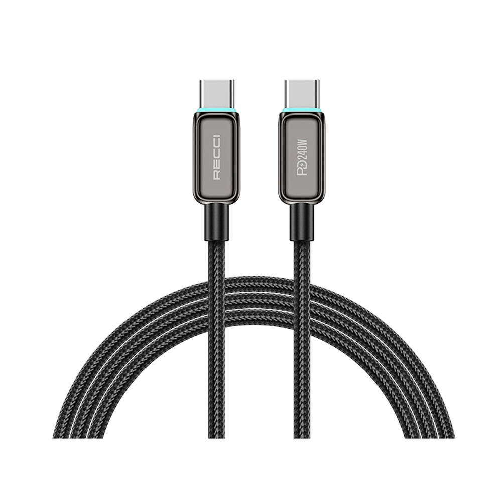 Recci RS42CC Lamp Display Serisi Type-C to Type-C PD 240W Hızlı Şarj Özellikli Data ve Şarj Kablosu 1.5M Siyah