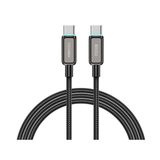 Recci RS42CC Lamp Display Serisi Type-C to Type-C PD 240W Hızlı Şarj Özellikli Data ve Şarj Kablosu 1.5M Siyah