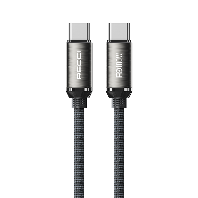 Recci RS45CC Type-C to Type-C PD 100W Örgü Tasarımlı Hızlı Şarj Özellikli Data ve Şarj Kablosu 1M Gri