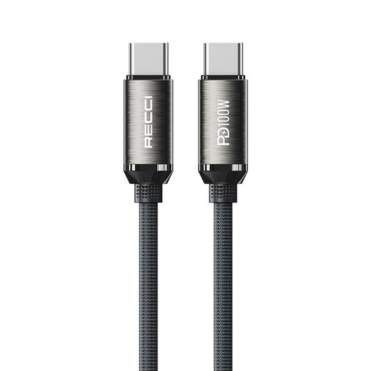 Recci RS45CC Type-C to Type-C PD 100W Örgü Tasarımlı Hızlı Şarj Özellikli Data ve Şarj Kablosu 1M Gri