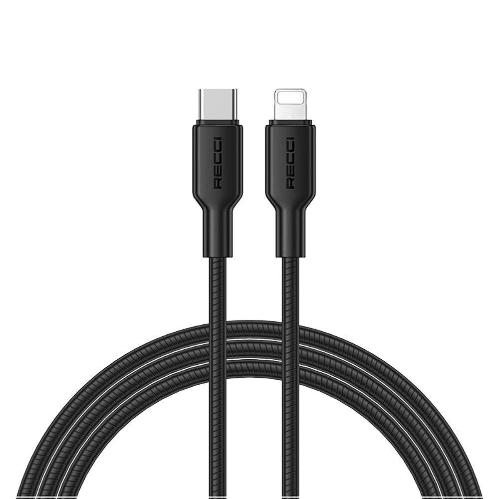 Recci RS46CL Type-C to Lightning PD 30W Hızlı Şarj Özellikli Data ve Şarj Kablosu 1.2M Siyah