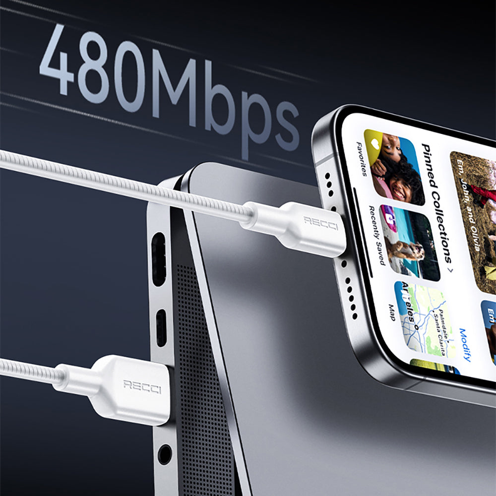Recci RS46CL Type-C to Lightning PD 30W Hızlı Şarj Özellikli Data ve Şarj Kablosu 1.2M Beyaz