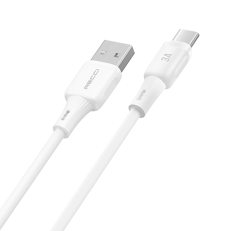 Recci RS52C USB-A to Type-C 3A Hızlı Şarj Özellikli Data ve Şarj Kablosu 1M Beyaz