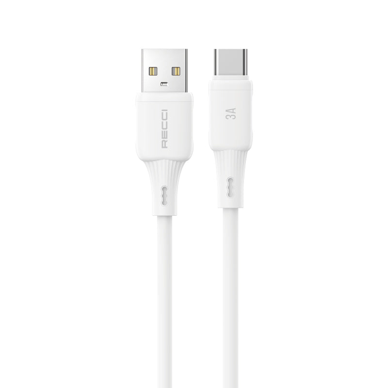 Recci RS52C USB-A to Type-C 3A Hızlı Şarj Özellikli Data ve Şarj Kablosu 1M Beyaz