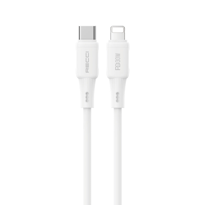 Recci RS52CL Type-C to Lightning PD Hızlı Şarj Özellikli Data ve Şarj Kablosu 30W 1M Beyaz
