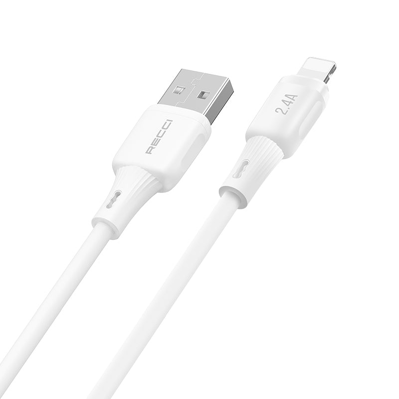 Recci RS52L USB-A to Lightning 2.4A Hızlı Şarj Özellikli Data ve Şarj Kablosu 1M Beyaz