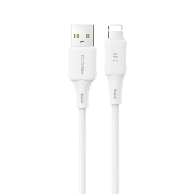 Recci RS52L USB-A to Lightning 2.4A Hızlı Şarj Özellikli Data ve Şarj Kablosu 1M Beyaz