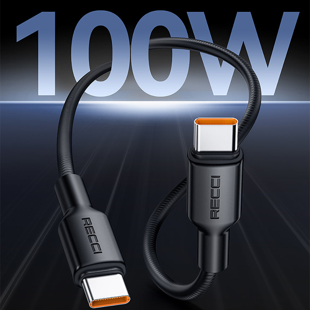 Recci RS56CC Type-C to Type-C PD Hızlı Şarj Özellikli Data ve Şarj Kablosu 100W 1.2M Siyah
