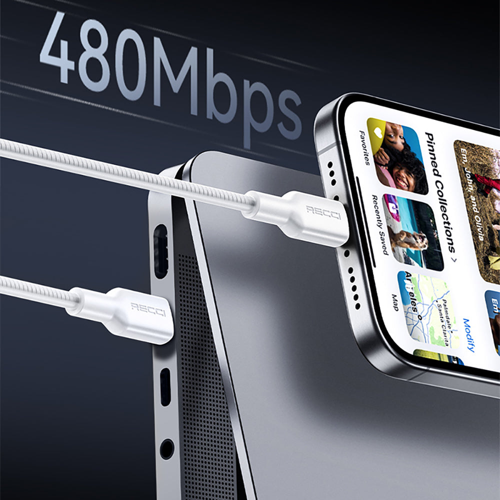 Recci RS56CC Type-C to Type-C PD Hızlı Şarj Özellikli Data ve Şarj Kablosu 100W 1.2M Beyaz