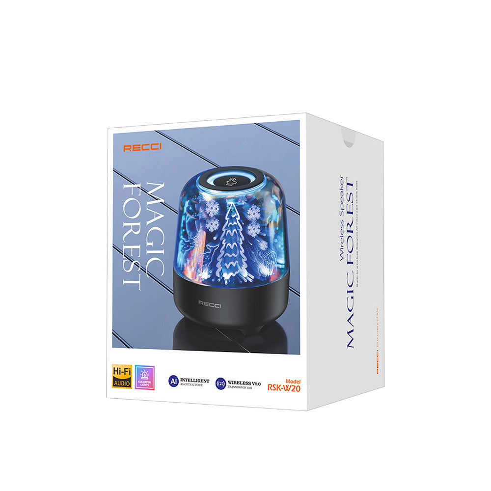 Recci RSK-W20 Magic Forest Serisi TF/AUX/USB Hi-Fi RGB Işıklı Wireless Bluetooth 5.0 Speaker Hoparlör 1200mAh Siyah