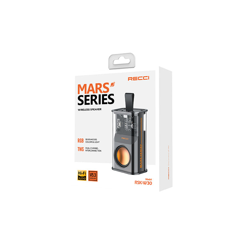 Recci RSK-W30 Mars Serisi Hi-Fi RGB Işıklı Wireless Bluetooth 5.3 Speaker Hoparlör 500mAh Siyah