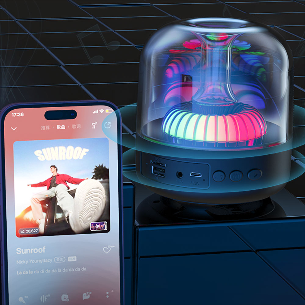 Recci RSK-W31 Amber Serisi FM/TF/AUX Hi-Fi RGB Işıklı Wireless Bluetooth 5.0 Speaker Hoparlör 5W 500mAh Siyah