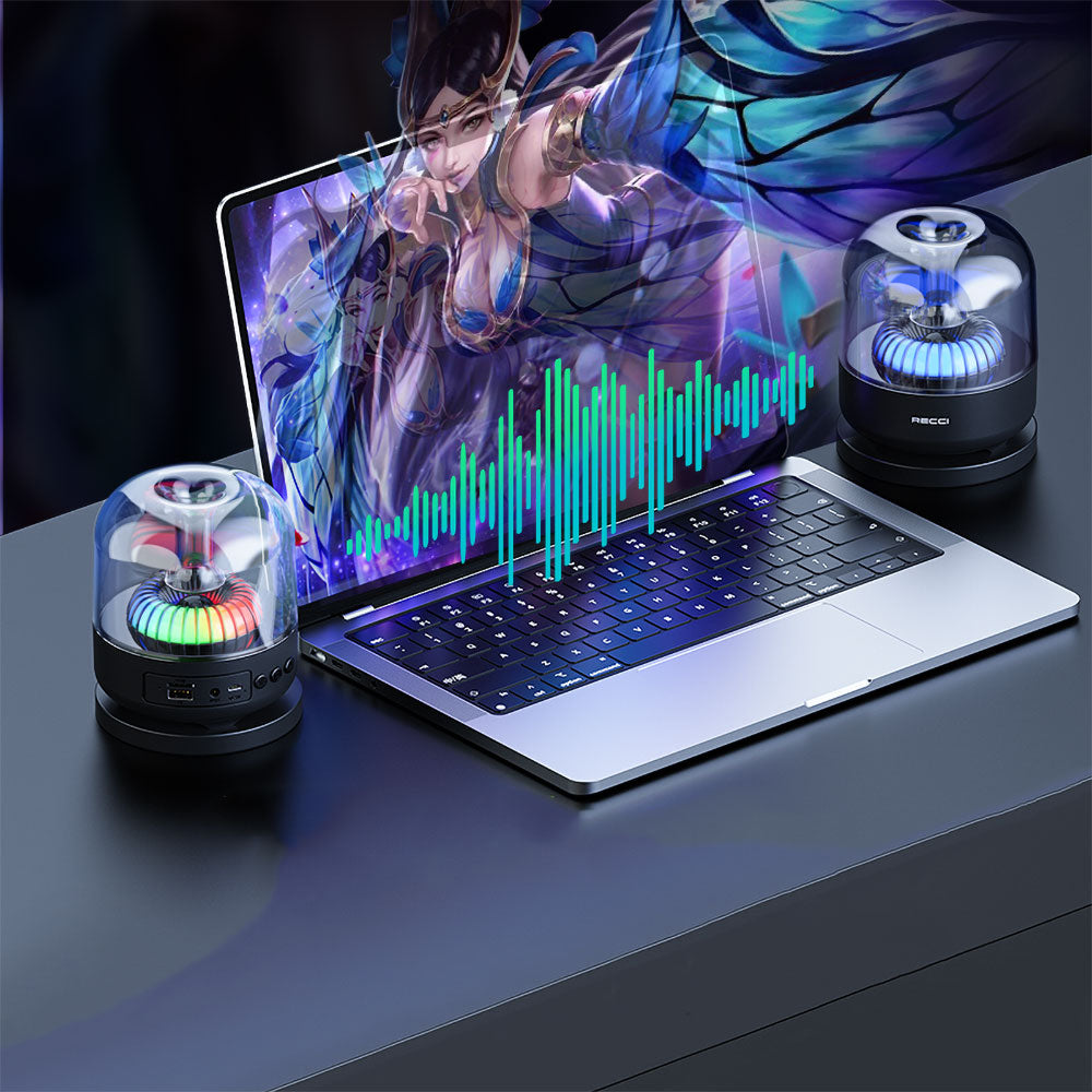 Recci RSK-W31 Amber Serisi FM/TF/AUX Hi-Fi RGB Işıklı Wireless Bluetooth 5.0 Speaker Hoparlör 5W 500mAh Siyah