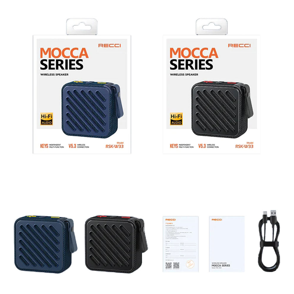 Recci RSK-W33 Mocca Serisi TF/AUX/USB Askılı Akıllı Wireless Bluetooth 5.3 Speaker Hoparlör Mavi