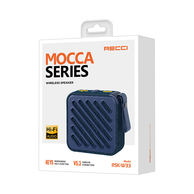 Recci RSK-W33 Mocca Serisi TF/AUX/USB Askılı Akıllı Wireless Bluetooth 5.3 Speaker Hoparlör Mavi