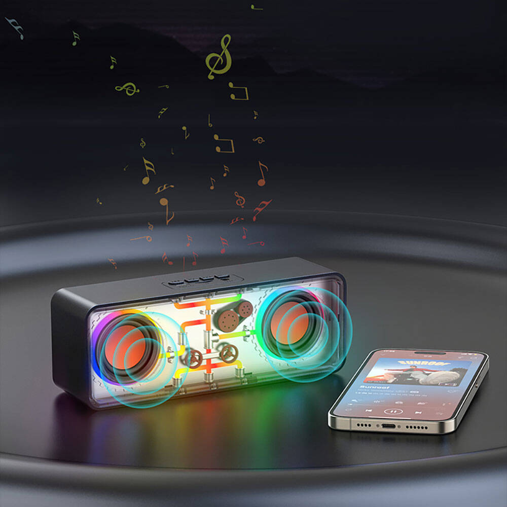 Recci RSK-W38 Space Station Serisi RGB Led Işıklı Bluetooth Hoparlör FM Radio Özellikli Siyah