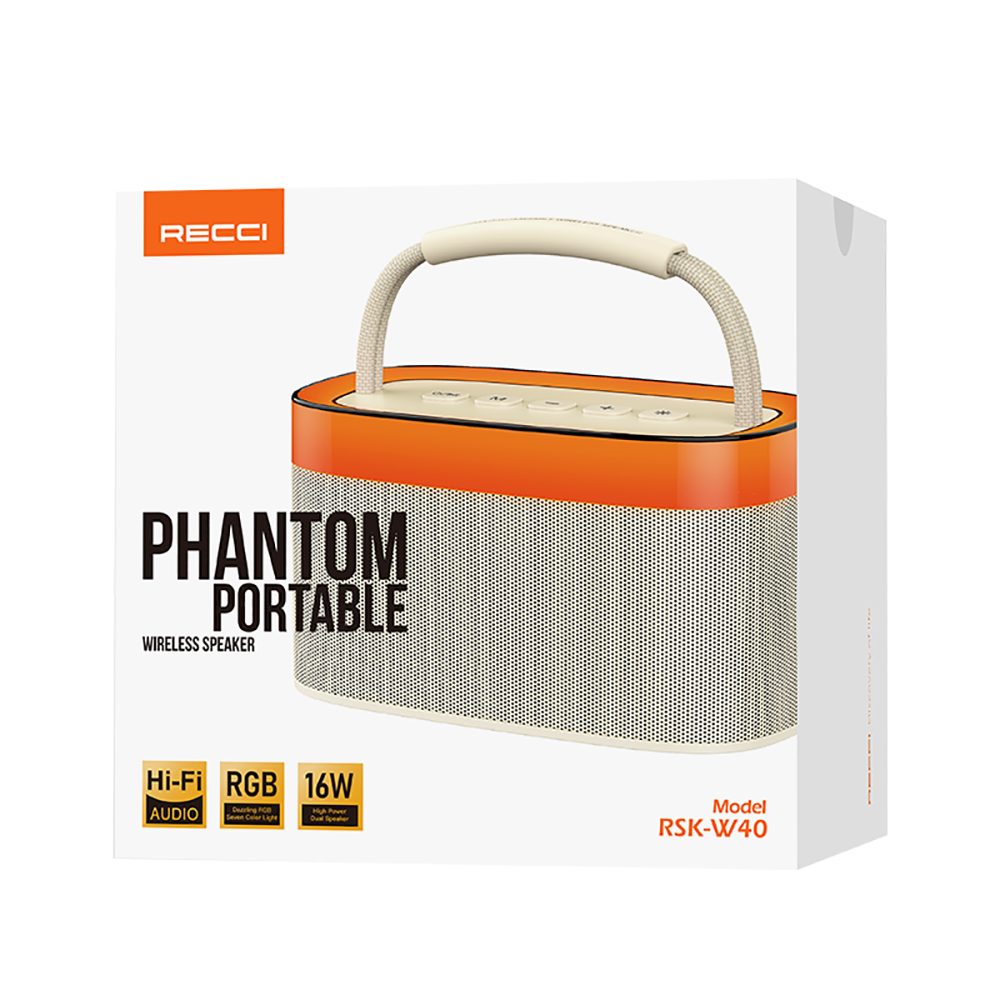 Recci RSK-W40 Phantom Serisi Taşınabilir Kablosuz Bluetooth Hoparlör Siyah