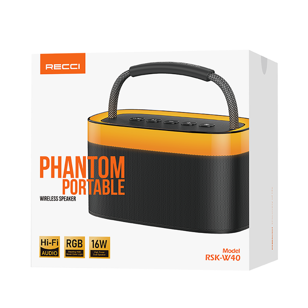 Recci RSK-W40 Phantom Serisi Taşınabilir Kablosuz Bluetooth Hoparlör Siyah