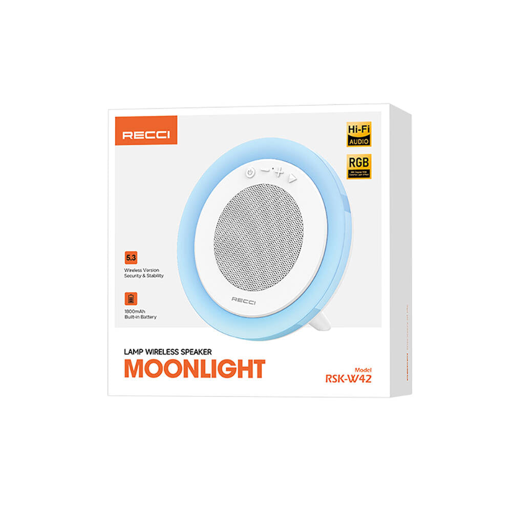 Recci RSK-W42 Moonlight Serisi RGB Işıklı Kablosuz Bluetooth v5.3 Hoparlör Beyaz