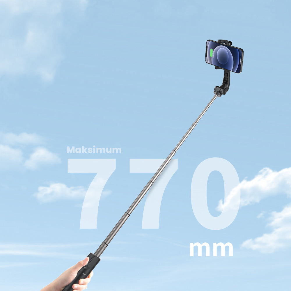 Recci RSS-W02 Bluetooth 5.0 Uzaktan Kumandalı Çok Fonksiyonlu Selfie Çubuğu Siyah
