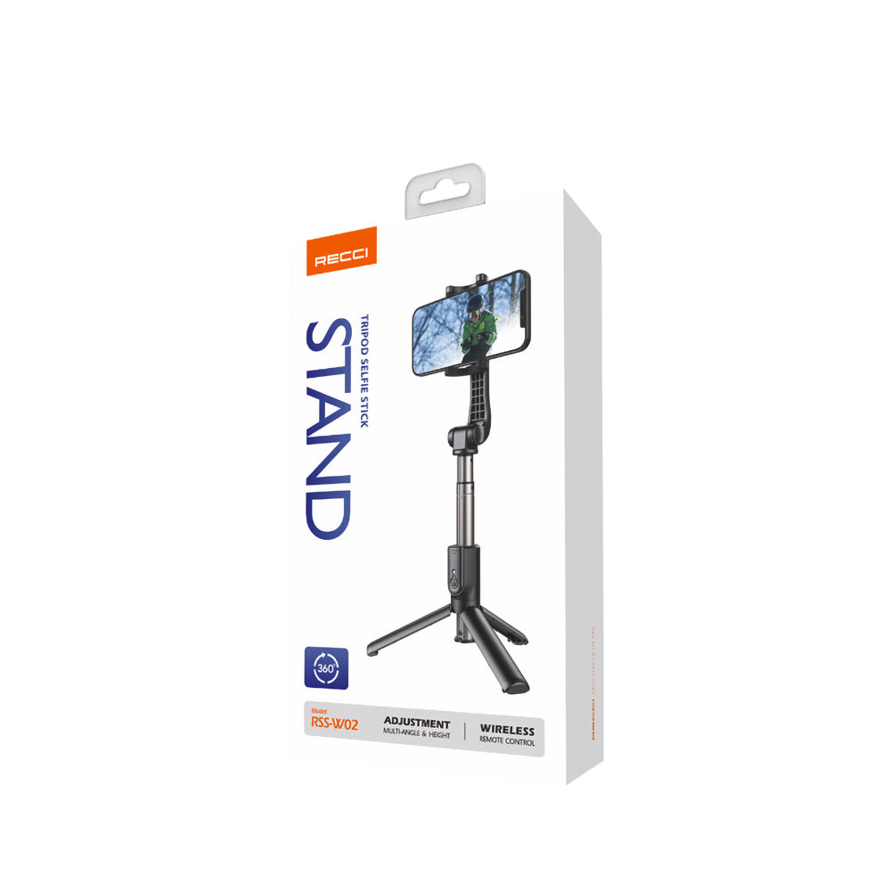 Recci RSS-W02 Bluetooth 5.0 Uzaktan Kumandalı Çok Fonksiyonlu Selfie Çubuğu Siyah
