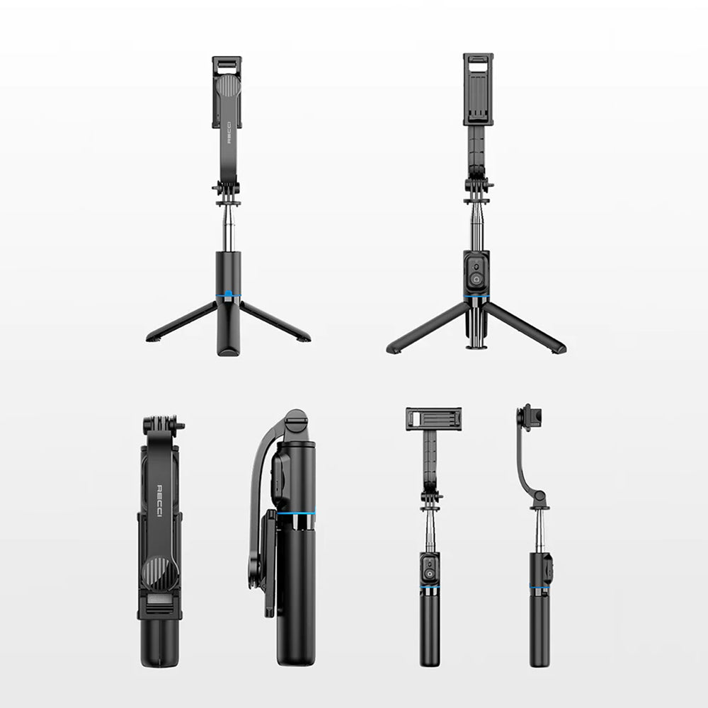 Recci RSS-W03 Bluetooth 5.0 Uzaktan Kumandalı Çok Fonksiyonlu Selfie Çubuğu Siyah