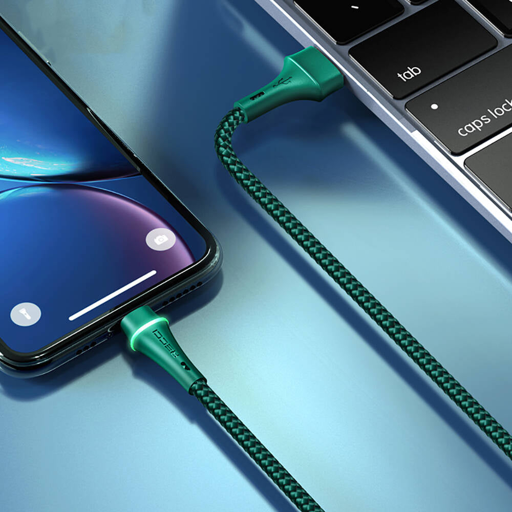 Recci RTC-N19C Genbu Serisi USB-A to Type-C 3A Hızlı Şarj Özellikli Şarj ve Data Kablosu 1M Yeşil