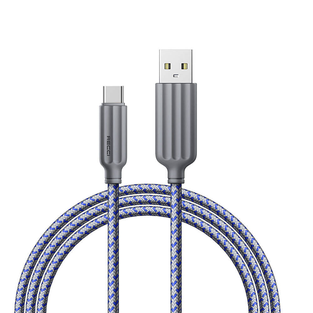 Recci RTC-N23C 3A Hızlı Şarj Özellikli Type-C to USB-A Kablo 1M Mavi