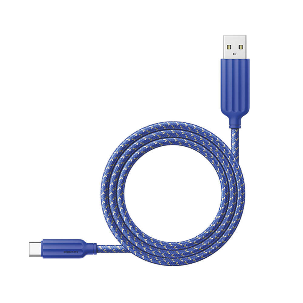 Recci RTC-N23C 3A Hızlı Şarj Özellikli Type-C to USB-A Kablo 1M Mavi