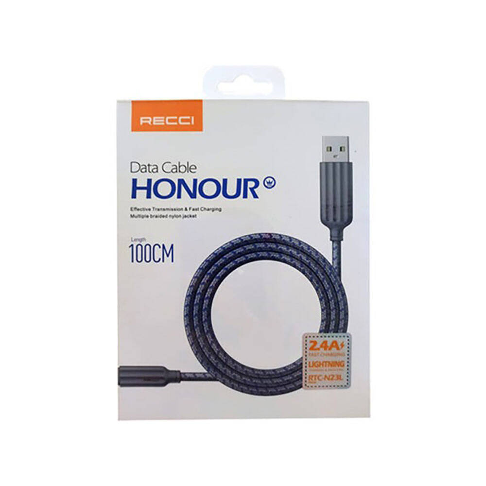 Recci RTC-N23L 2.4A Hızlı Şarj Özellikli Lightning to USB-A Kablo 1M Gri