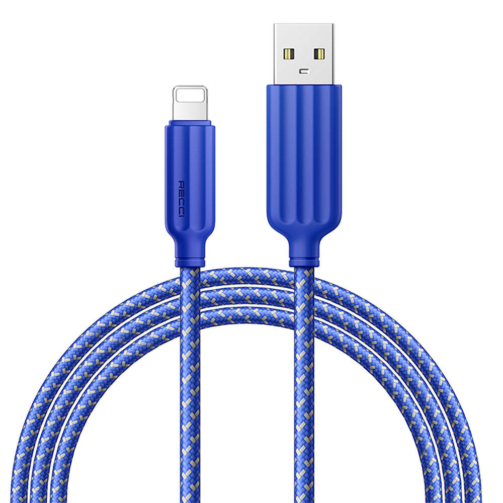 Recci RTC-N23L 2.4A Hızlı Şarj Özellikli Lightning to USB-A Kablo 1M Mavi
