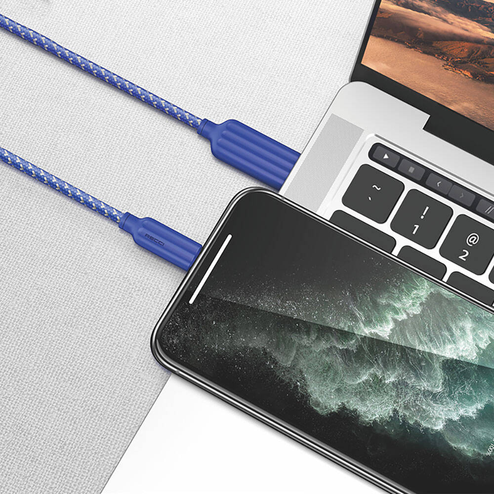 Recci RTC-N23M 2.4A Hızlı Şarj Özellikli Micro to USB-A Kablo 1M Mavi