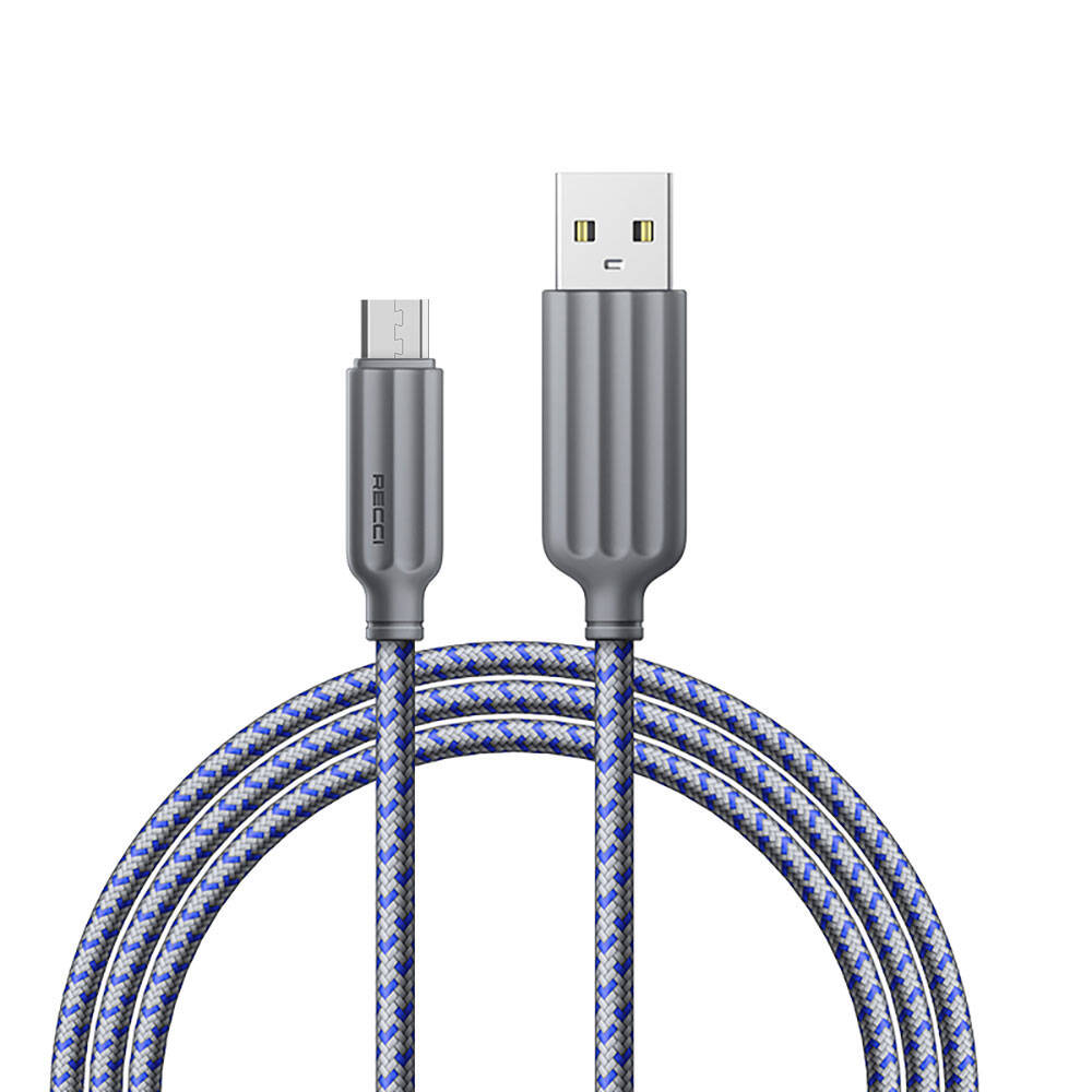 Recci RTC-N23M 2.4A Hızlı Şarj Özellikli Micro to USB-A Kablo 1M Mavi