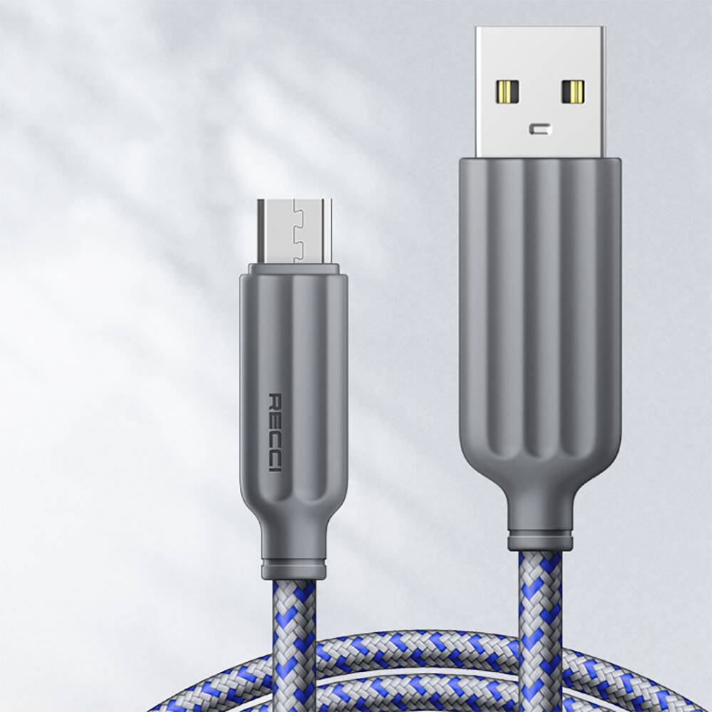 Recci RTC-N23M 2.4A Hızlı Şarj Özellikli Micro to USB-A Kablo 1M Gri