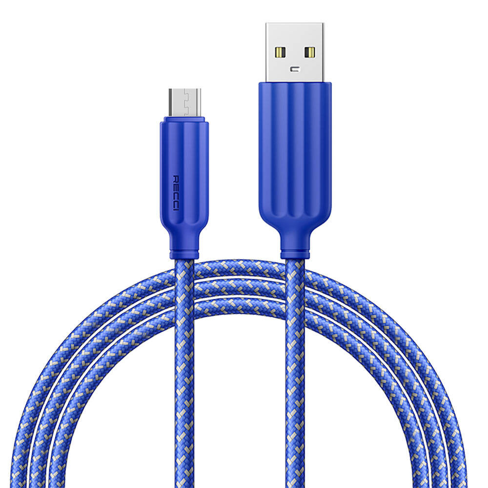 Recci RTC-N23M 2.4A Hızlı Şarj Özellikli Micro to USB-A Kablo 1M Mavi