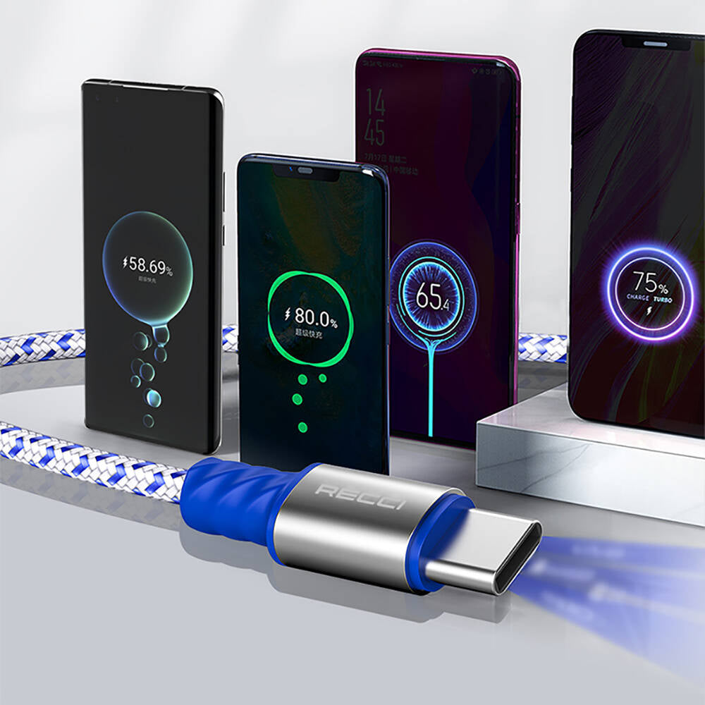 Recci RTC-N33C Instant Serisi USB-A to Type-C 3A Hızlı Şarj Özellikli Şarj ve Data Kablosu 2M Gümüş