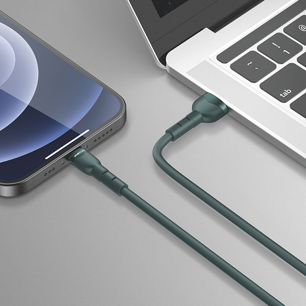 Recci RTC-N35L Hızlı Şarj Özellikli 100cm Lightning to USB-A Kablo Yeşil