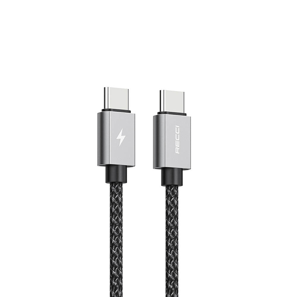 Recci RTC-P08CC Type-C to Type-C PD 100W 5A Hızlı Şarj Naylon Örgü Tasarım Şarj ve Data Kablosu 1.5M Siyah