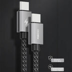Recci RTC-P08CC Type-C to Type-C PD 100W 5A Hızlı Şarj Naylon Örgü Tasarım Şarj ve Data Kablosu 1.5M Siyah