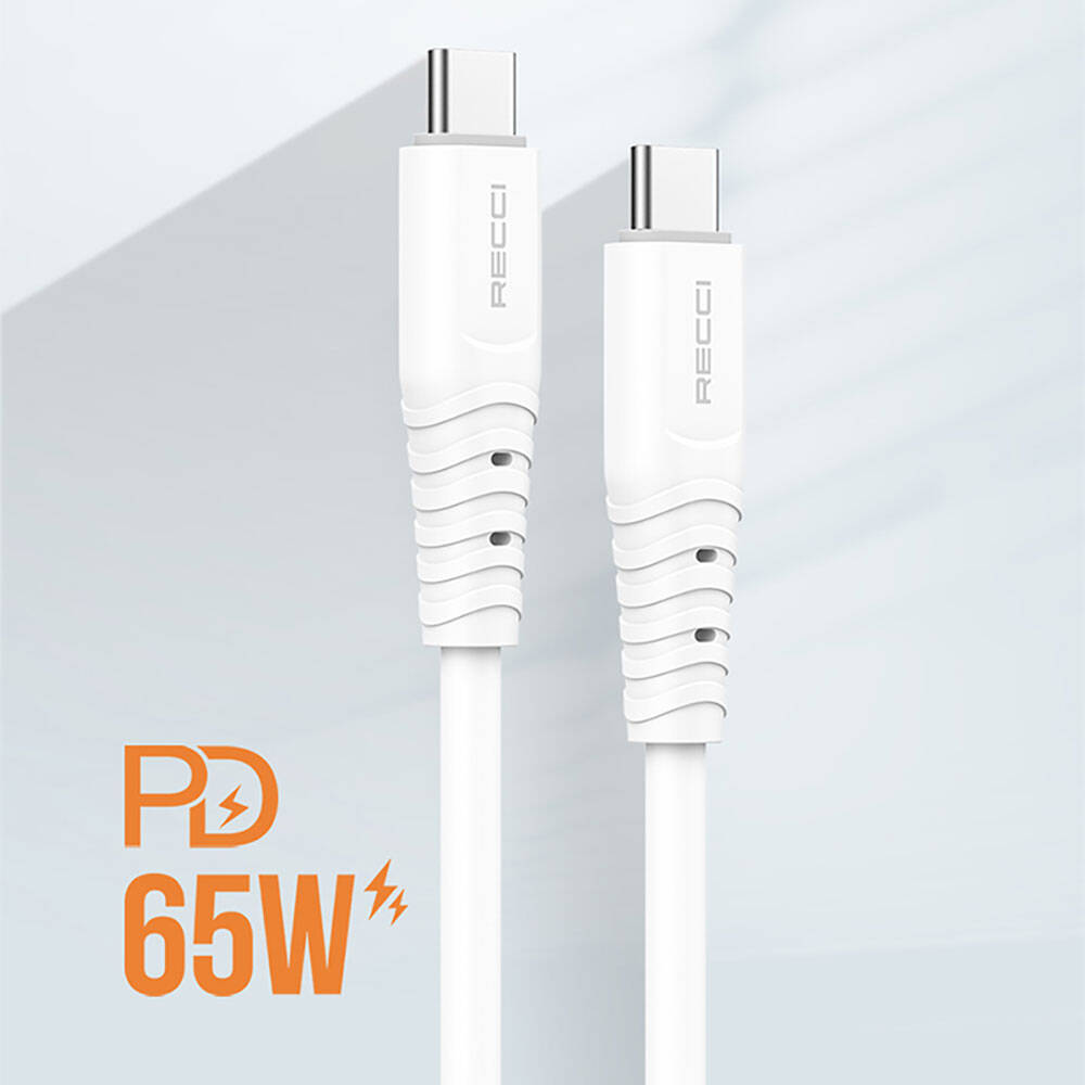 Recci RTC-P09CC Silicone Serisi 65W Hızlı Şarj Özellikli Type-C To Type-C PD Kablo 1.5M Beyaz
