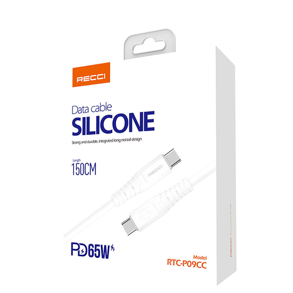 Recci RTC-P09CC Silicone Serisi 65W Hızlı Şarj Özellikli Type-C To Type-C PD Kablo 1.5M Beyaz
