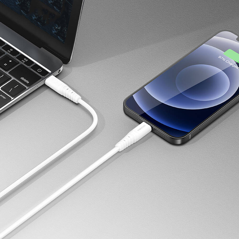 Recci RTC-P09CL Silicone Serisi 20W Hızlı Şarj Özellikli Type-C To Lightning PD Kablo 1.5M Beyaz