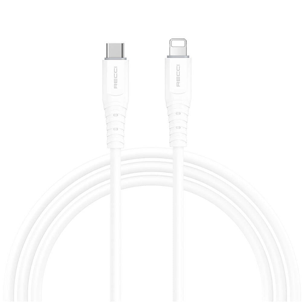 Recci RTC-P09CL Silicone Serisi 20W Hızlı Şarj Özellikli Type-C To Lightning PD Kablo 1.5M Beyaz