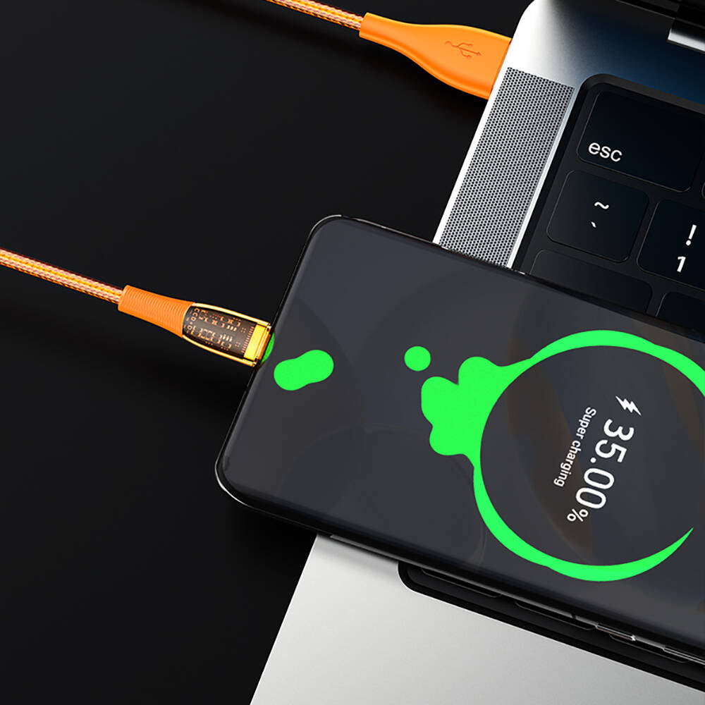 Recci RTC-P19C Amber Serisi USB-A to Type-C 6A Şeffaf Tasarım Şarj ve Data Kablosu 1.5M Turuncu