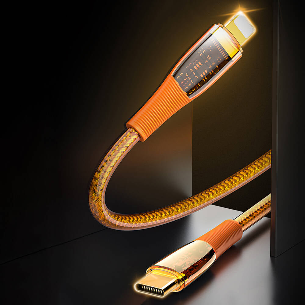 Recci RTC-P19C Amber Serisi USB-A to Type-C 6A Şeffaf Tasarım Şarj ve Data Kablosu 1.5M Turuncu